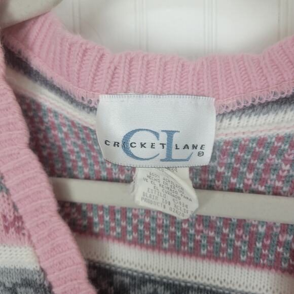 VTG Pink Fair Isle Floral Button Sweater Vest Size Medium - Picture 3 of 5